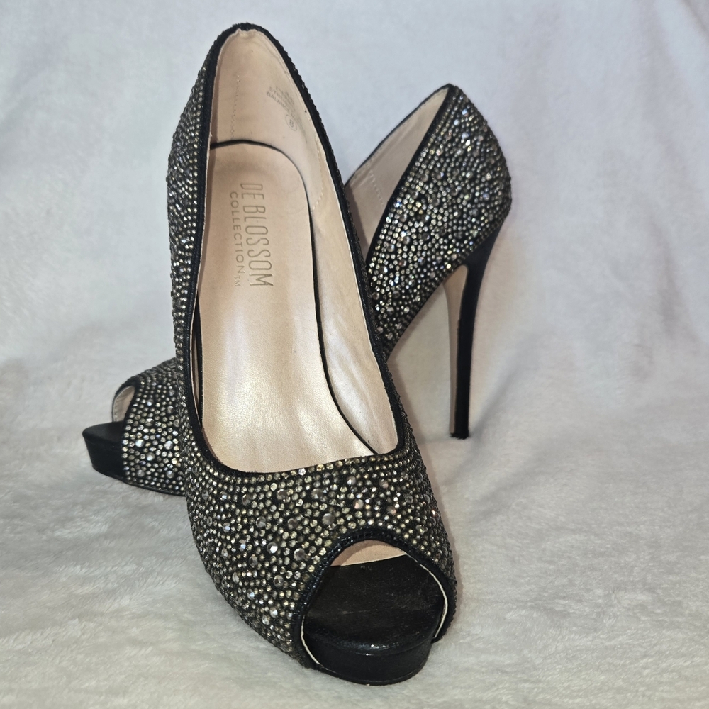 De Blossom 8 Peep Toe 5" Stiletto RHINESTONE YEAR ROUND SHOWSTOPPERS Sexy Shiney